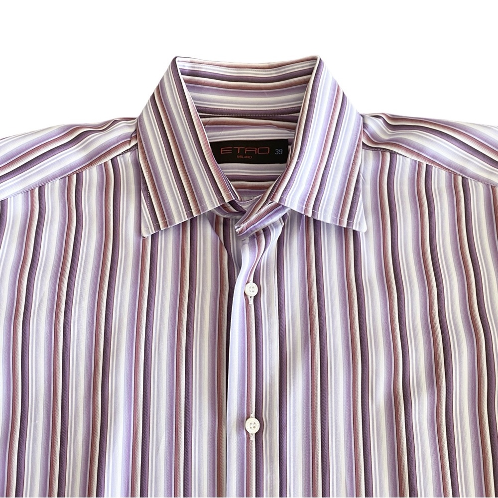 Etro Milano Men's Dress Shirt Size 39 Purple Stripes Button Down Italy Made